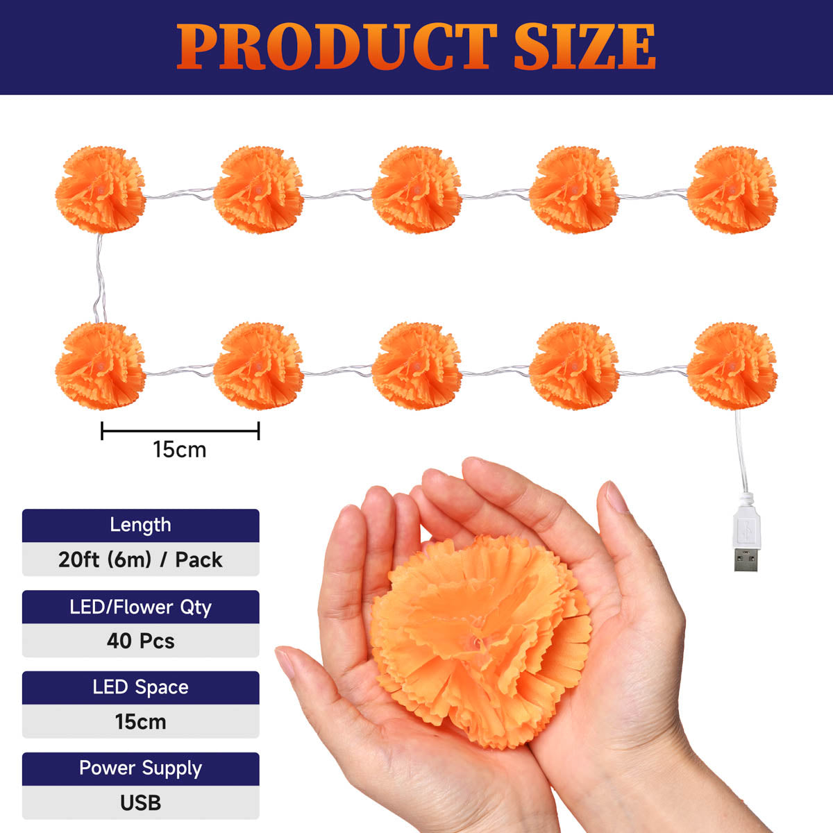 Yescom 20FT Marigold String Lights Garland Halloween Decoration, 2ct.