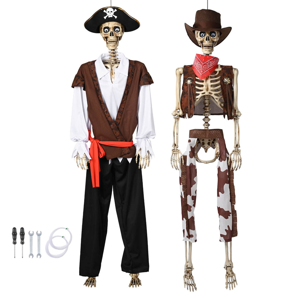 Yescom 5.6Ft Halloween Skeleton Set - Pirate Captain & Cowboy