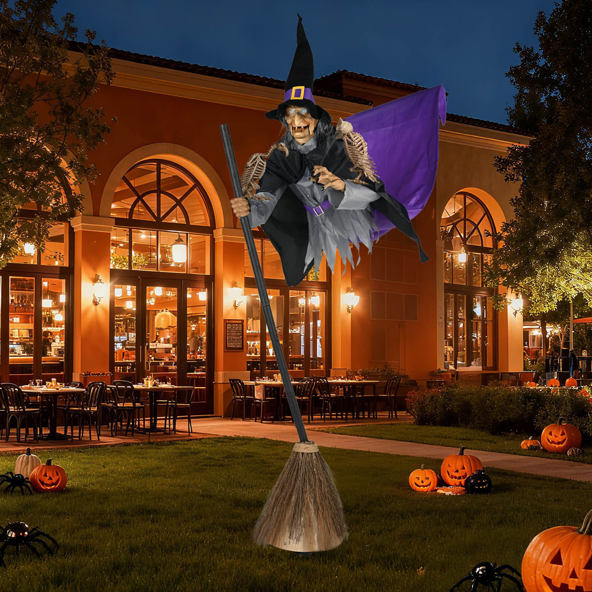 Yescom 9Ft Animated Flying Witch with Broom, Vulture & Owl Skeletons