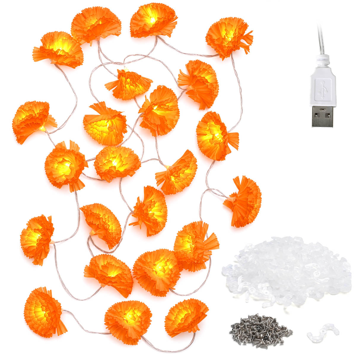 Yescom 2-Pack Marigold String Lights with S-Hooks, USB plug-in