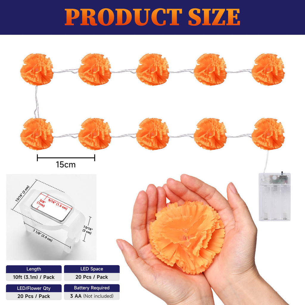 Yescom 2-Pack Marigold String Lights with Magnetic U-Clips, Battery Operated
