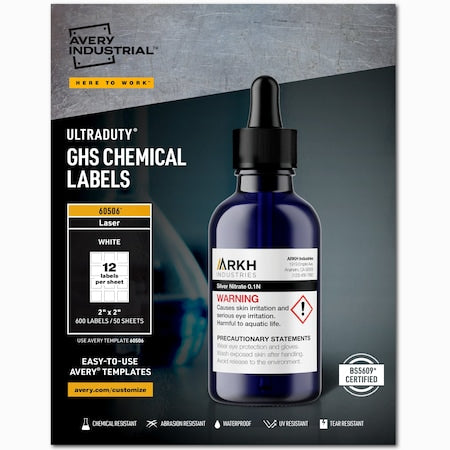 2" x 2" GHS Chemical Labels for Laser Printers, 600 labels/50-sheets