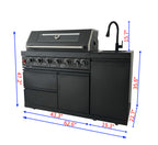 63" 6-Burner 85000 BTU Black Outdoor Kitchen Island Grill + Marble Countertops + Sink