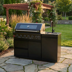 63" 6-Burner 85000 BTU Black Outdoor Kitchen Island Grill + Marble Countertops + Sink