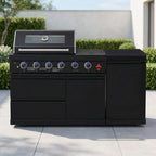 65" 4-Burner 72,000 BTU Black Outdoor Kitchen Island Grill +Side Burner + Marble Countertops