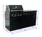 65" 4-Burner 72,000 BTU Black Outdoor Kitchen Island Grill +Side Burner + Marble Countertops