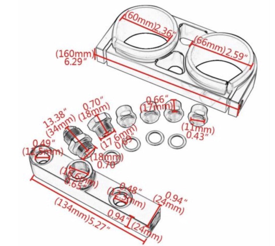 Billet Twin Dual Bosch 044 380lph AEM Fuel Pump Outlet Manifold Mounting Bracket