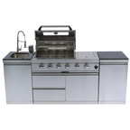 85" 4-Burner 72,000 BTU Silver Outdoor Kitchen Island Grill + Side Burner + Storage Cabinets & Drawers