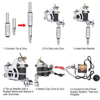 Yescom 4 Tattoo Machine Kit w/ LCD Power Supply 40 Color Inks & Case