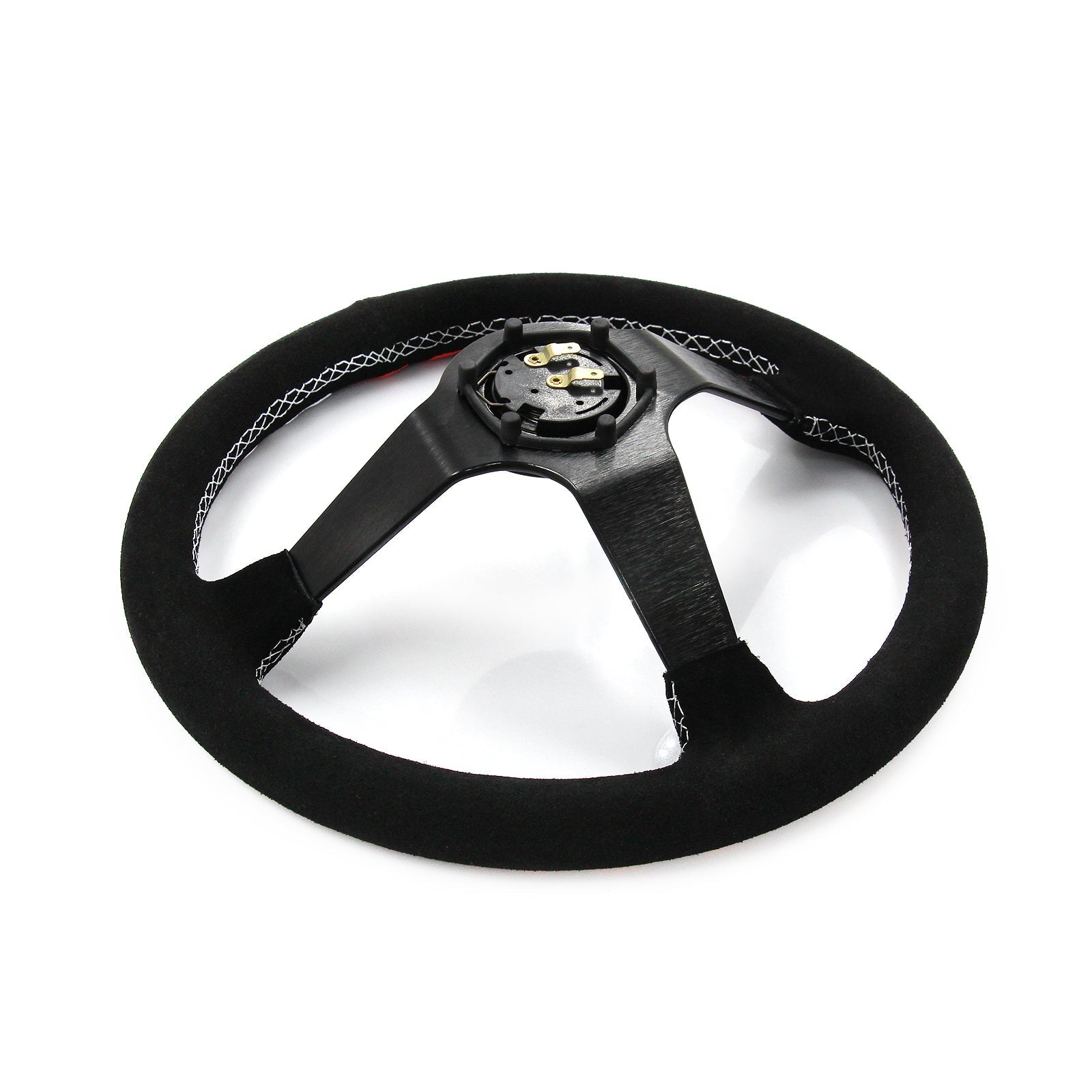 Blessed Universal 350mm 3" Deep Dish 6-Bolt Steering Wheel Red Suede Alcantara