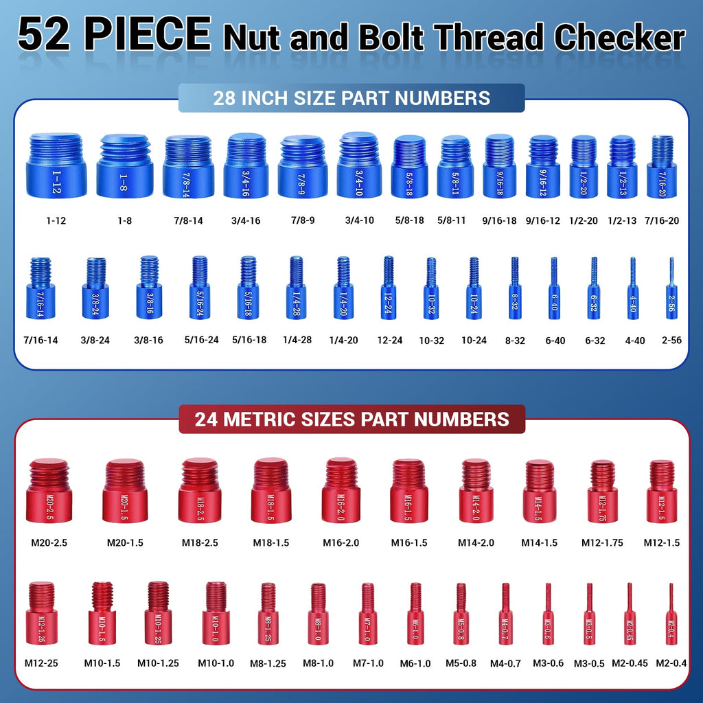 Nut and Bolt Thread Checker Standard and Metric, 44 Male/Female Bolt Size Finder Thread Gauge (23 Standard & 21 Metric), for Bolt and Nut Size Chart in Narrow Areas