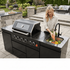 85" 4-Burner 85,000 BTU Black Outdoor Kitchen Island Grill + Storage Cabinets + Sink