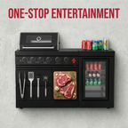 65" 4-Burner 72,000 BTU Black Outdoor Kitchen Island Grill Marble Countertops Wine Cooler