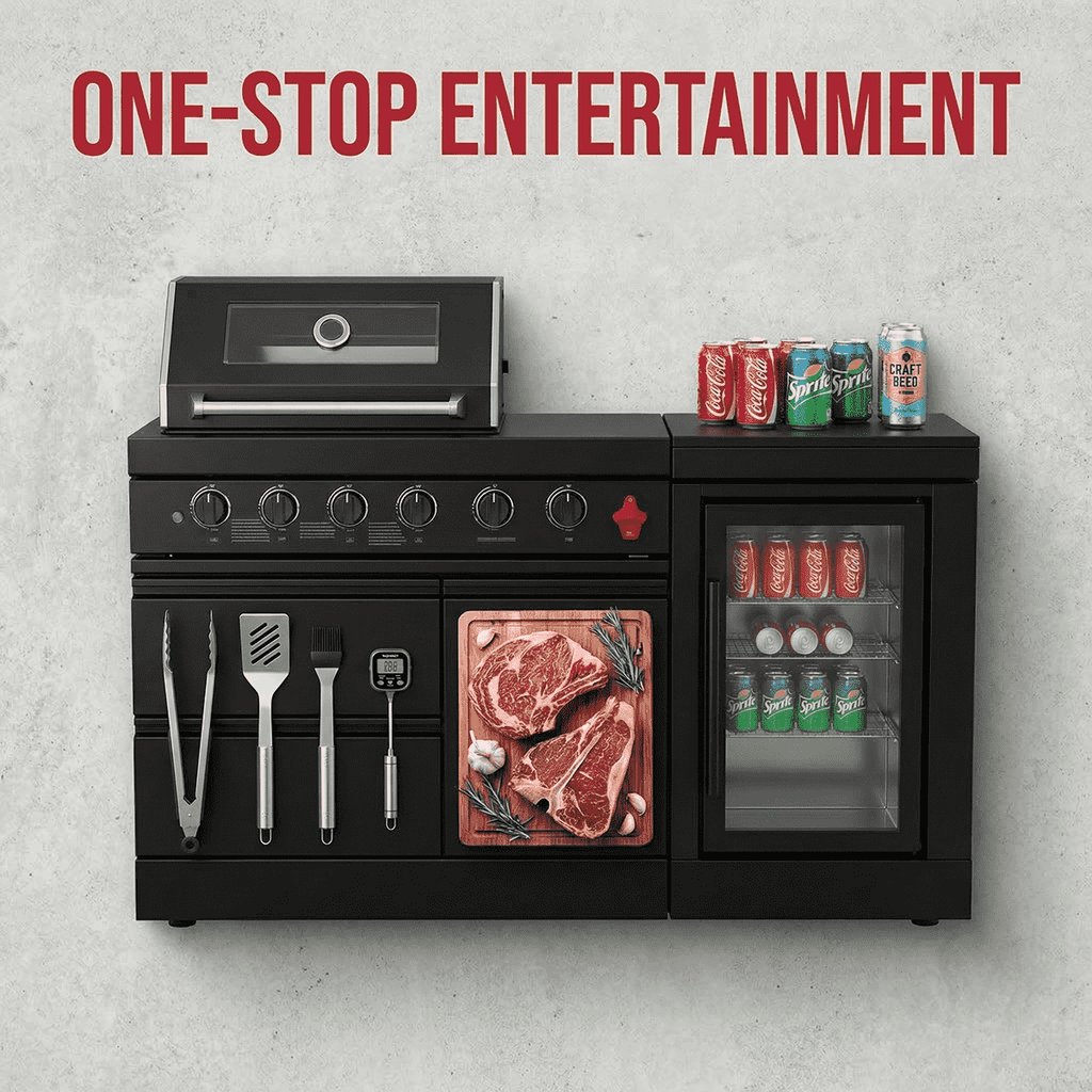 65" 4-Burner 72,000 BTU Black Outdoor Kitchen Island Grill Marble Countertops Wine Cooler