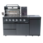 65" 4-Burner 72,000 BTU Black Outdoor Kitchen Island Grill + Side Burner + Rotisserie kit