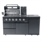 65" 4-Burner 72,000 BTU Black Outdoor Kitchen Island Grill + Side Burner + Rotisserie kit