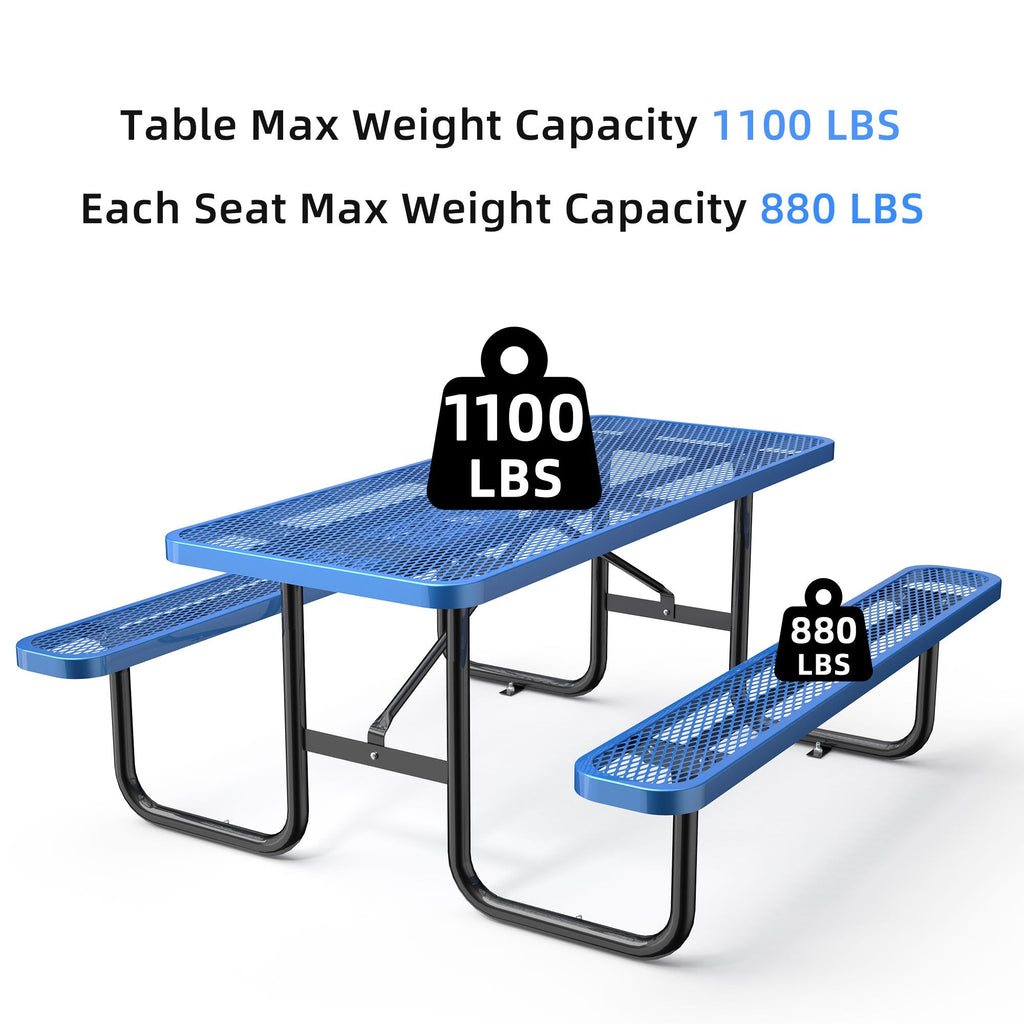 6 ft Metal Picnic Tables for Outdoors, Rectangle Coated Steel Patio Furniture Set