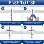 Heavy Duty Toggle Bolts and Wing Nut Kit 50 Sets- 1/8'', 3/16'', 1/4'' Drywall Anchors & Screws Assortment with Nuts & Washers for Wall Mounting & Hanging