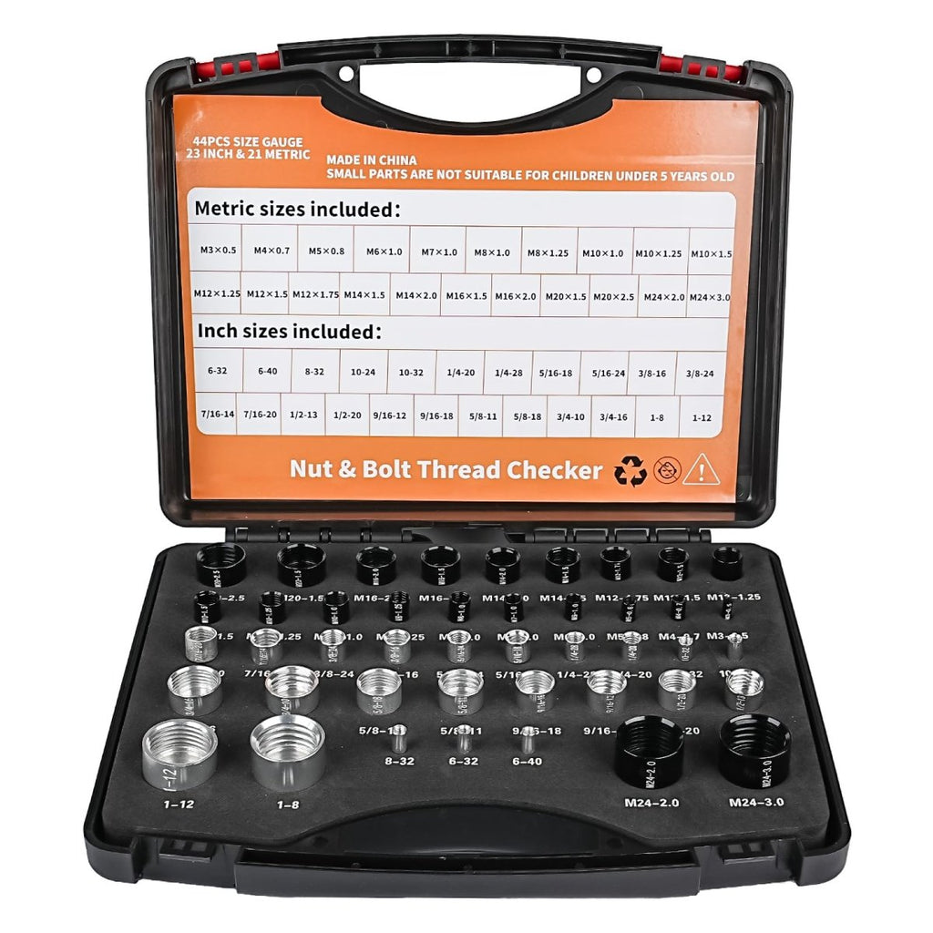 Nut and Bolt Thread Checker Standard and Metric, 44 Male/Female Bolt Size Finder Thread Gauge (23 Standard & 21 Metric), for Bolt and Nut Size Chart in Narrow Areas