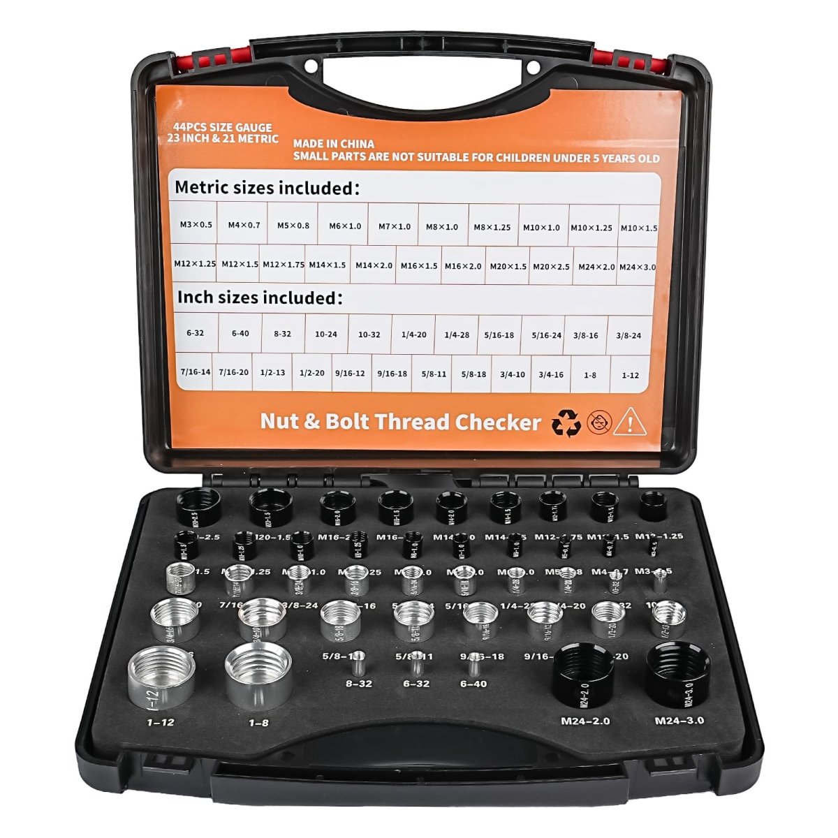 Nut and Bolt Thread Checker Standard and Metric, 44 Male/Female Bolt Size Finder Thread Gauge (23 Standard & 21 Metric), for Bolt and Nut Size Chart in Narrow Areas