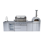 128" 120,000 BTU 6-Burner Outdoor Kitchen Island Grill with Pizza Oven
