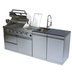 85" 4-Burner 72,000 BTU Silver Outdoor Kitchen Island Grill + Side Burner + Storage Cabinets & Drawers
