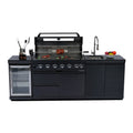 NG 95" 6-Burner 85000 BTU Black Outdoor Kitchen Island Grill Rotisserie kit Granite Countertops