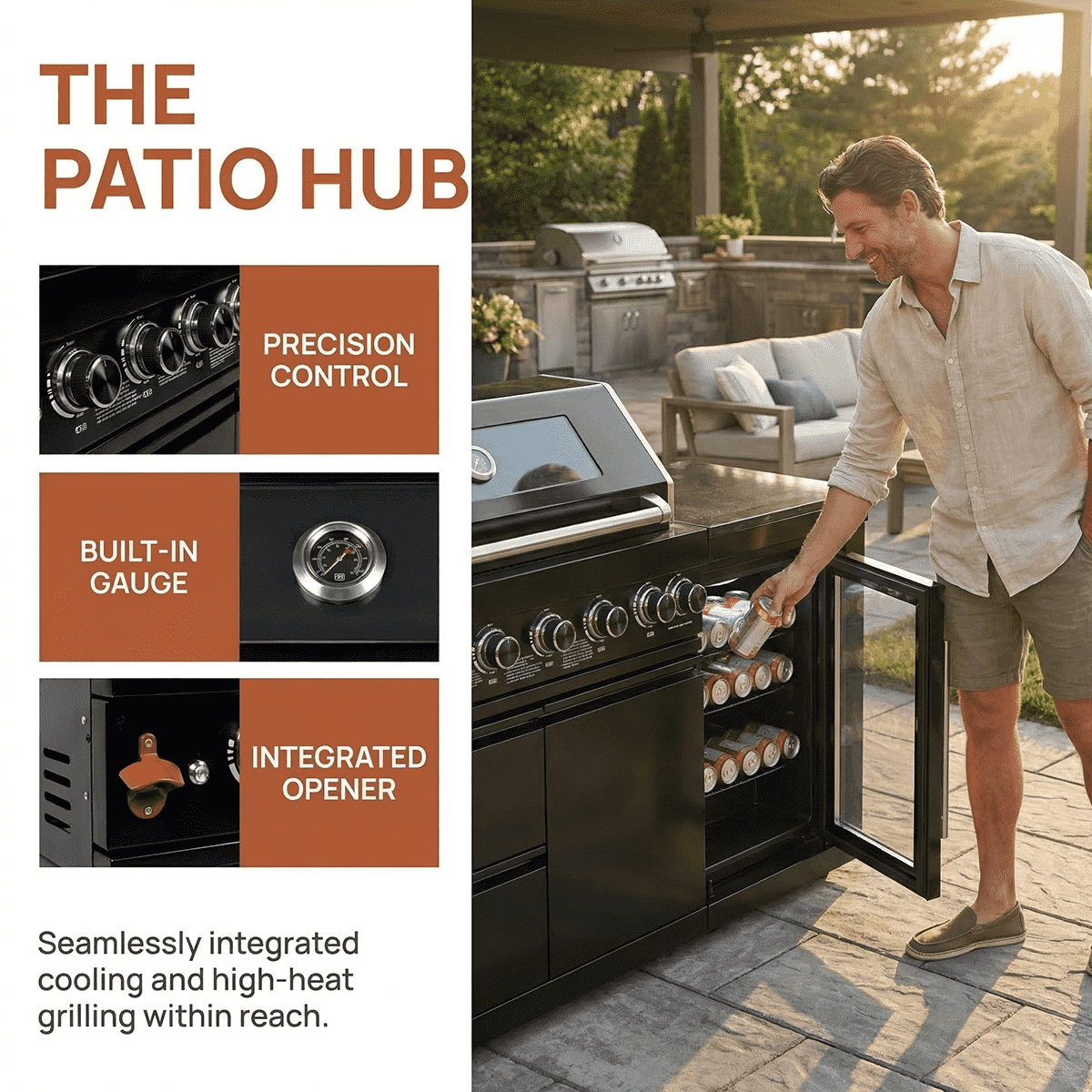 63" 6-Burner Black Outdoor Kitchen Island Grill + Fridge