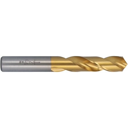 Screw Machine Drill Bit, 9/64 in Size, 118  Degrees Point Angle, High Speed Steel, TiN Finish