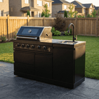 65" 4-Burner 72,000 BTU Black Outdoor Kitchen Island Grill + Round Side Burner