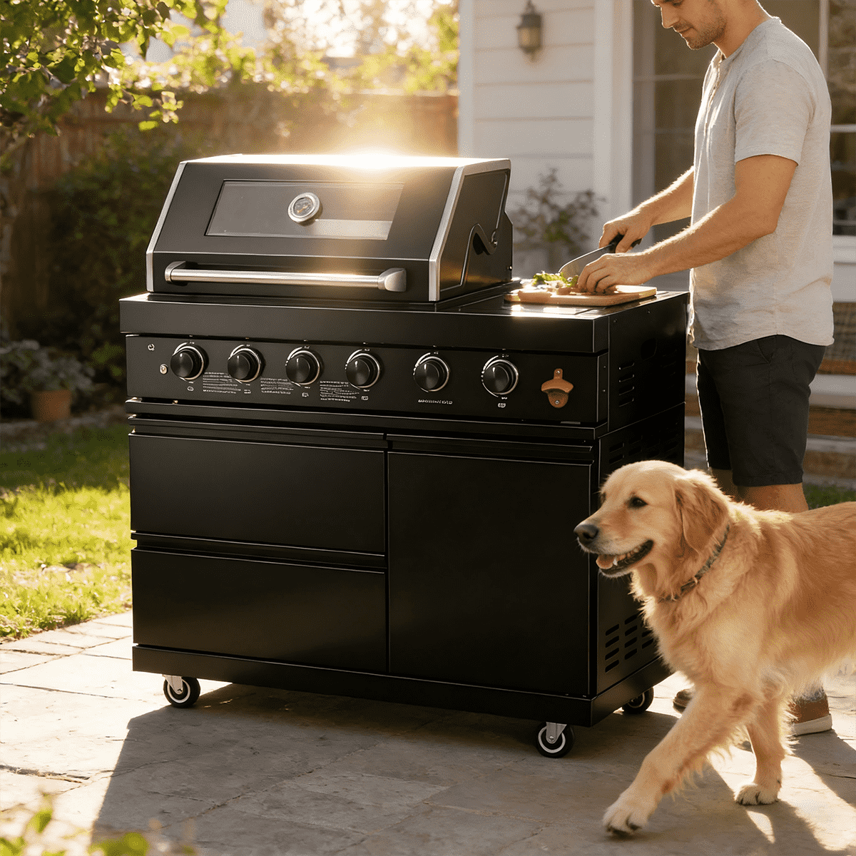 46" Black 4-Burner Outdoor Kitchen Islands Grill Side Burner