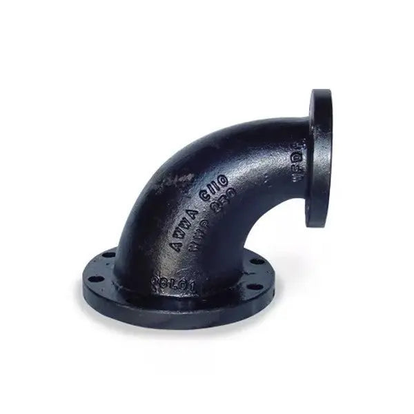 8" X 6" Black Cast Iron Flanged Reducing Elbow 90 Degree