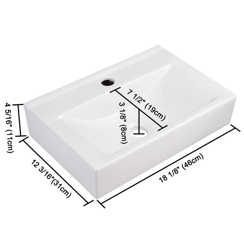 Yescom Porcelain Bathroom Sink w/ Drain Rectangular 18x12"