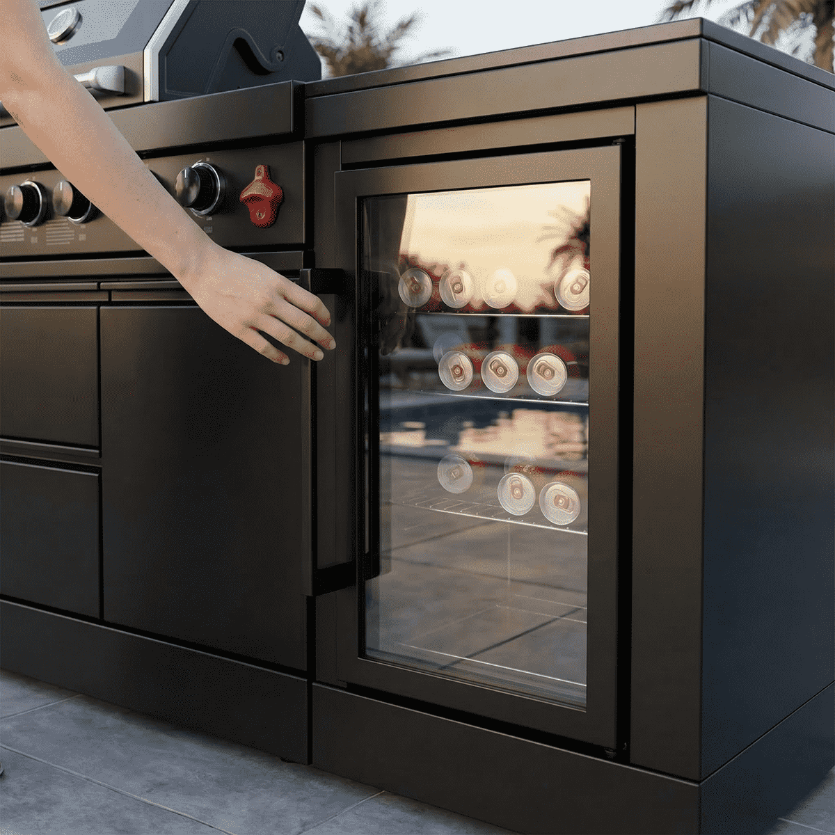 65" 4-Burner 72,000 BTU Black Outdoor Kitchen Island Grill Marble Countertops Wine Cooler