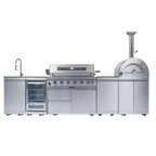 128" 120,000 BTU 6-Burner Outdoor Kitchen Island Grill with Pizza Oven