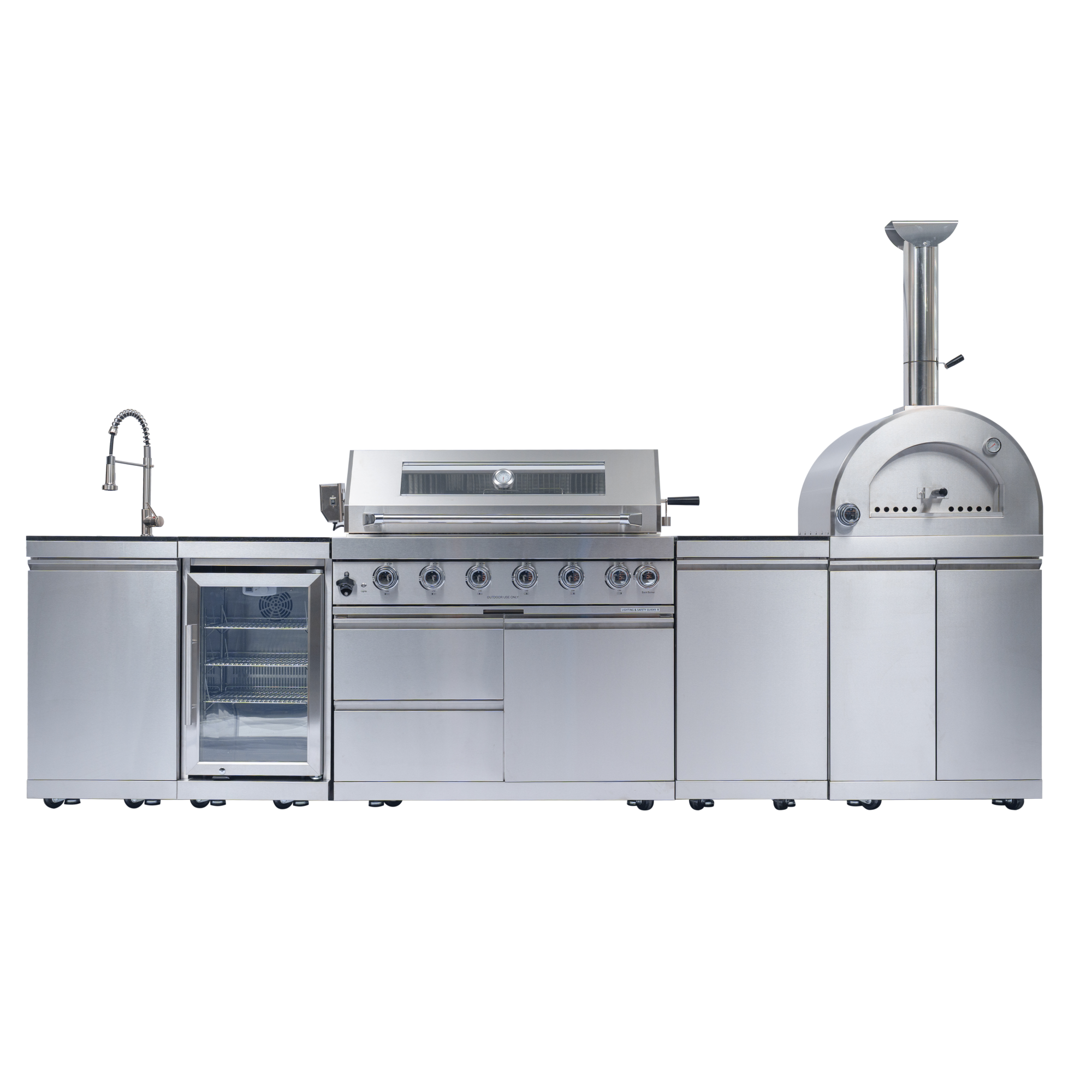 128" 120,000 BTU 6-Burner Outdoor Kitchen Island Grill with Pizza Oven