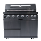 NG 85" 6-Burner 85,000 BTU Black Outdoor Kitchen Island Grill Refrigerator + Rotisserie Kit + Sink