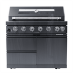 NG 85" 6-Burner 85,000 BTU Black Outdoor Kitchen Island Grill Refrigerator + Rotisserie Kit + Sink