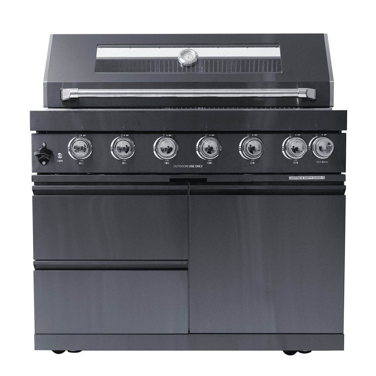 NG 85" 6-Burner 85,000 BTU Black Outdoor Kitchen Island Grill Refrigerator + Rotisserie Kit + Sink