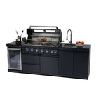 NG 95" 6-Burner 85000 BTU Black Outdoor Kitchen Island Grill Rotisserie kit Granite Countertops