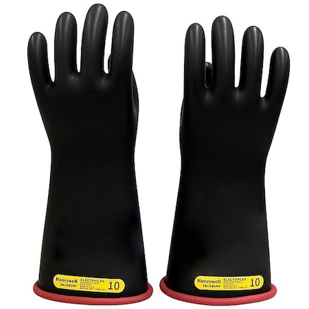 Electrical-Insulating Gloves, 17,000V AC, 25,000V DC, Rubber, Black, Red, Size 10