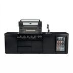 102" 6-Burner 85,000 BTU Black Outdoor Kitchen Island Grill + Refrigerator + Marble Countertops + Sink