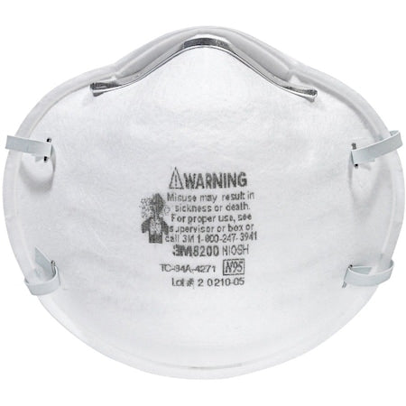 N95 Disposable Respirator, 8200, Dual Headstrap, Polyisoprene Strap, Nose Clip, White, PK20