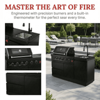 65" 4-Burner 72,000 BTU Black Outdoor Kitchen Island Grill + Round Side Burner