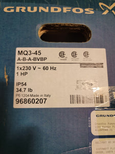 MQ3-45 A-B-A-BVBP GRUNFOS 230 VAC 60 Hz