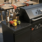 63" 6-Burner 85,000 BTU Black Outdoor Kitchen Island Grill + Marble Countertops