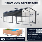 12'x25' Metal Carport with Corrugated Roof
