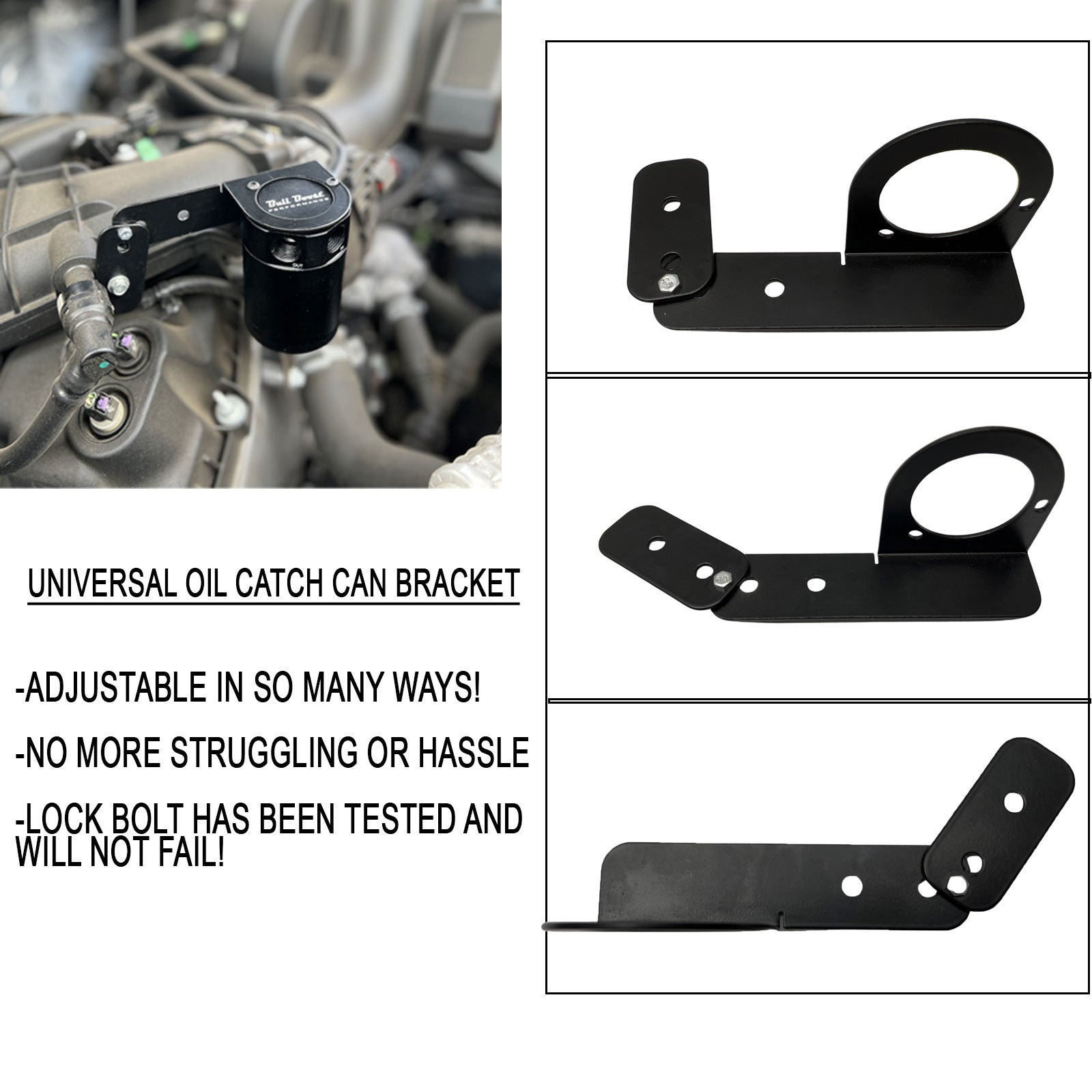 Adjustable Universal 2 & 3 Port Oil Catch Can Aluminum Bracket Engine Mounting