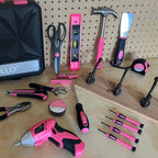 New and Improved 135 Piece Pink Household Tool Set with Pivoting Dual-Angle 3.6 Volt Lithium-Ion Cordless Screwdriver in Hard Case - DT0774P