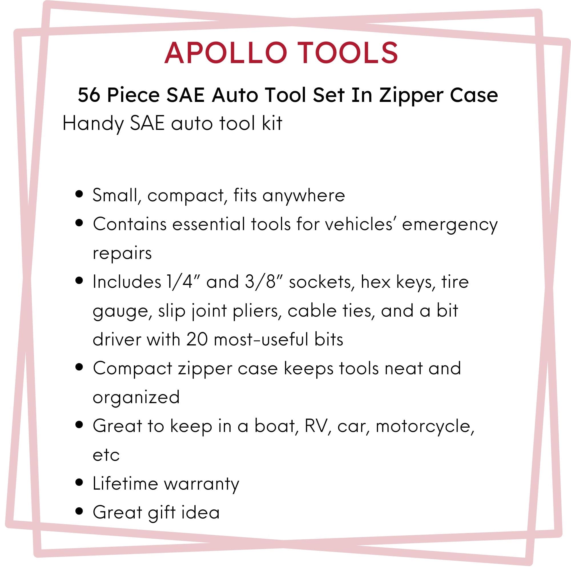 56 Piece SAE Auto Tool Set In Zipper Case - DT9774